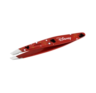 Disney's Mickey Mouse & Minnie Mouse Magic All Around Mini Slant Tweezer. Red tweezer with black mickey and minnie mouse heads