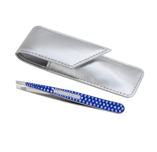 Tweezerman  special edition Blue Sapphire Swarovski Crystal Slant Tweezer and silver case. 