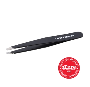Midnight sky slant tweezer, black finish color with stainless steel tips