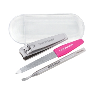 Stainless steel Nail clipper, Stainless steel nail file with pink handle, Dual-sided Stainless Steel Mini Nail pushy and Cleaner with case
