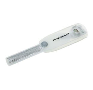Safety slide callus shaver and rasp. Rasp is exposed as unique slide and lock mechanism lets you safely conceal the shaver portion of the tool when not in use 