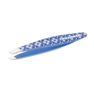 Mini Slant Tweezer with Blue and White Pattern