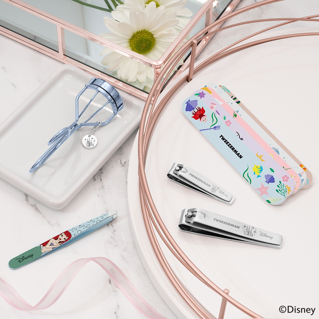 FOR THE DISNEY FAN. HAPPILY EVER AFTER EYE LASH CURLER, ARIEL SLANT TWEEZER, HAPPILY EVER AFTER COMBO CLIPPER, FOEVER FRIENDS NAIL FILE SET