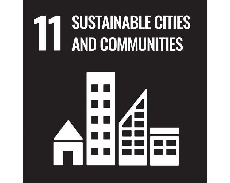 11 sustainable cities and communities, graphic of 4 buildings 